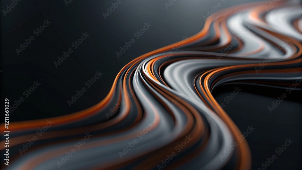 Fototapete Liquid lines pattern. Wave shape pattern colorful music digital lines. Black background with orange and white flow. Abstract motion background for dynamic tech, sound or futuristic design