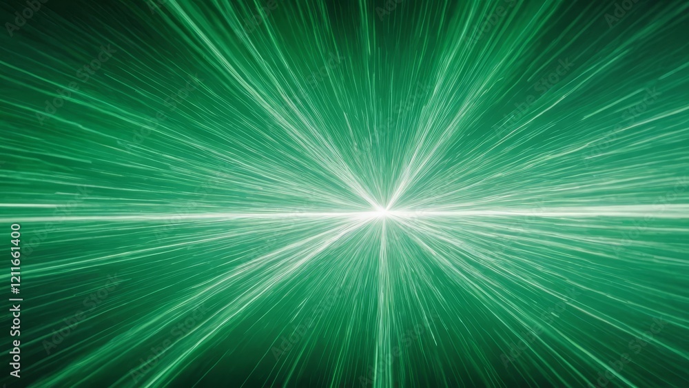 Poster dynamic green light burst with radial motion, creating a futuristic and energetic background