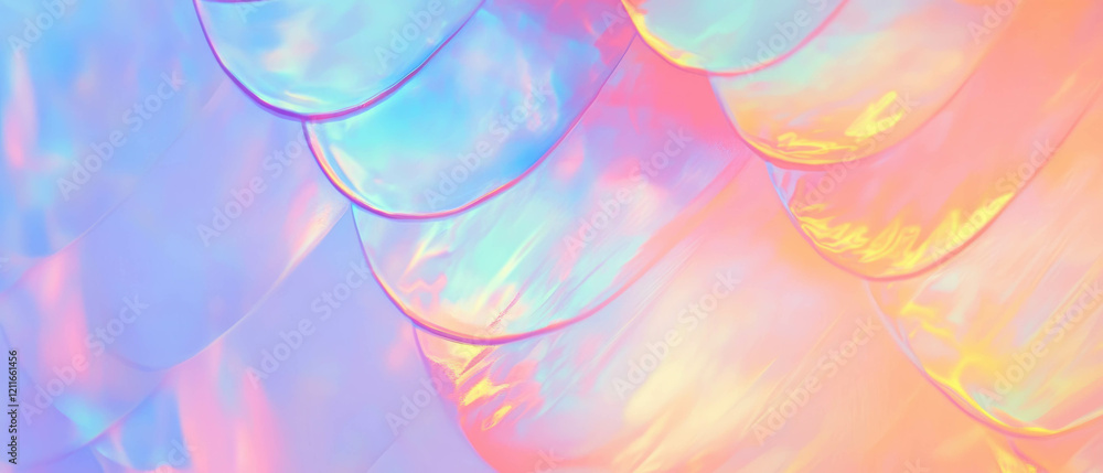 Poster vibrant rainbow mermaid scales pattern with empty center area for creative design projects