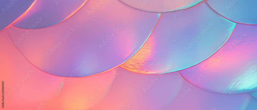 Aufkleber Vibrant abstract rainbow mermaid scale background with empty center and colorful design