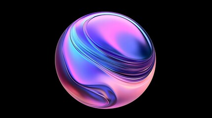 Abstract iridescent sphere with swirling, vibrant colors on black background.