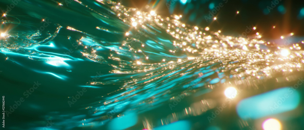 Poster Ripples of light and data flow through fiber optic cables creating connections