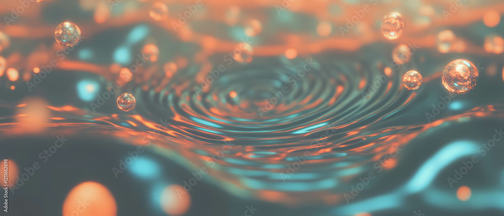 Poster Ripples of light and matter illustrate quantum physics and subatomic particles dynamics