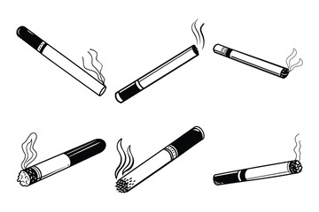Minimalist Cigarette line Icon set. Black Design with white background