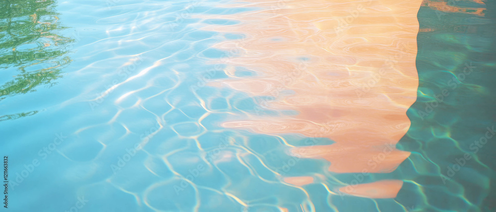 Aufkleber Ripples and reflections create an abstract composition on a clear glass surface
