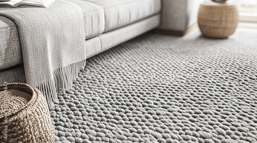 Poster a pattern of soft, gray woven wool yarn, designed to imitate the texture and patterns of a classic w