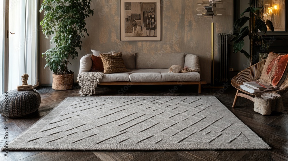 Poster a pattern of soft, gray woven wool yarn, designed to imitate the texture and patterns of a classic w