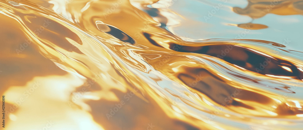Poster ripples on metallic surface create fluid motion and a futuristic aesthetic