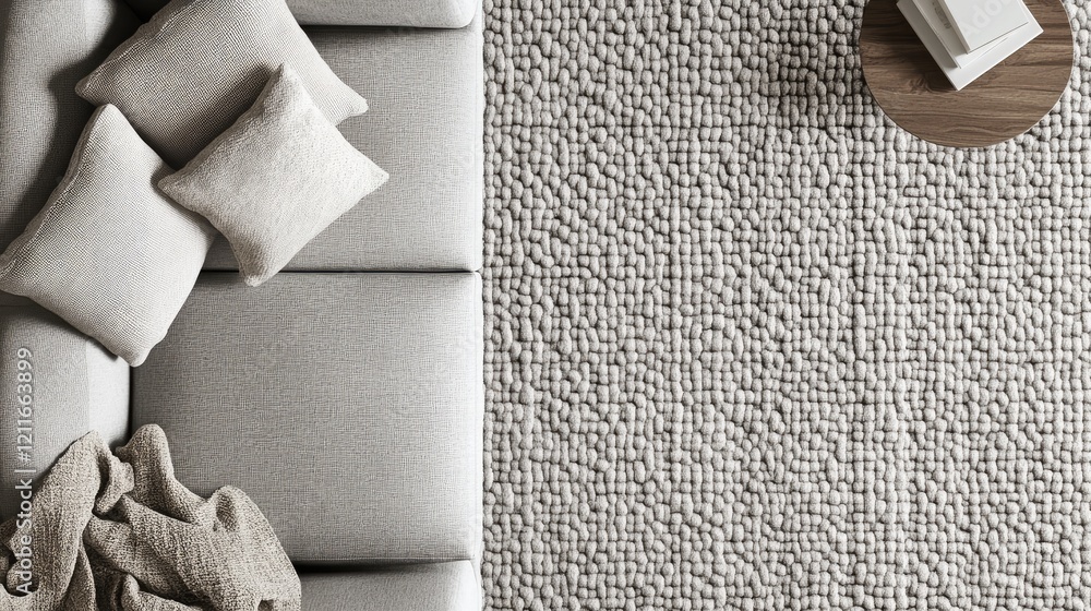 Poster a pattern of soft, gray woven wool yarn, designed to imitate the texture and patterns of a classic w