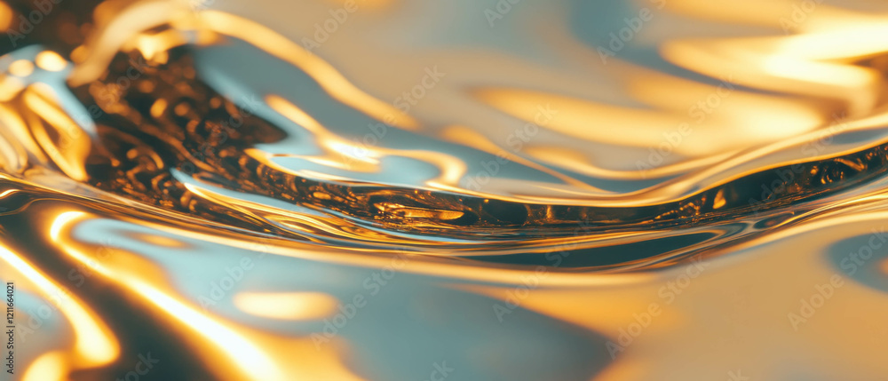 Poster Ripples create a mesmerizing effect on a viscous liquid surface with golden tones