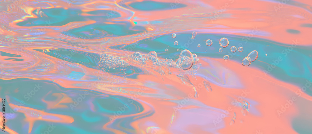 Poster Dynamic ripples in water with rising bubbles and aquatic movement captured in an abstract design