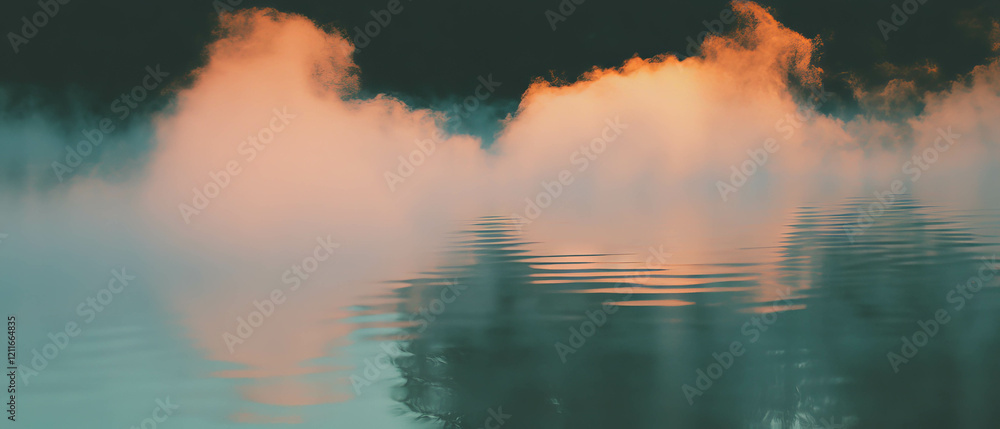 Poster Ripples on water create a mysterious atmosphere with foggy reflections at twilight