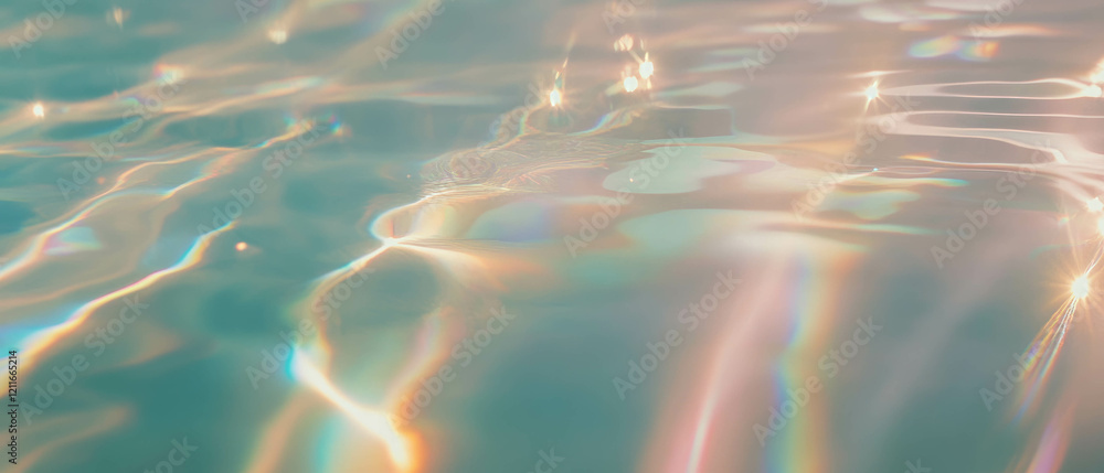 Aufkleber Ripples on water creating a tranquil atmosphere with light rays shining through