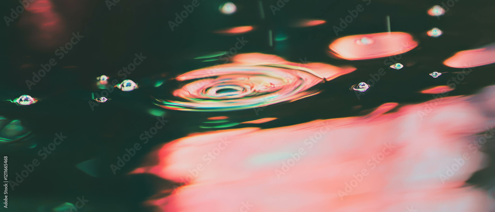 Poster Dynamic ripples on water surface with raindrops creating atmospheric effects