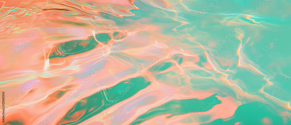 Aufkleber Ripples create an abstract underwater view with vibrant colors and distorted reflections