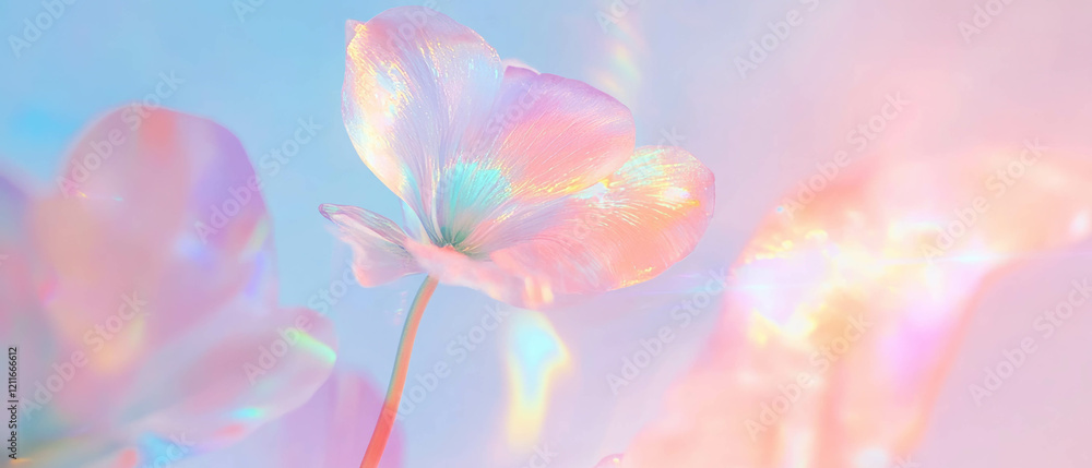 Poster Soft holographic aurora with floral elements creating a magical backdrop for any text