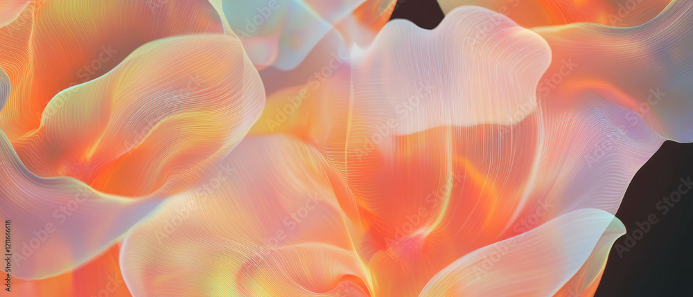 Poster soft holographic flowers create an ethereal background with a delicate banner area