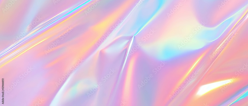 Poster soft holographic ribbons create an elegant flowing background with a central clear area