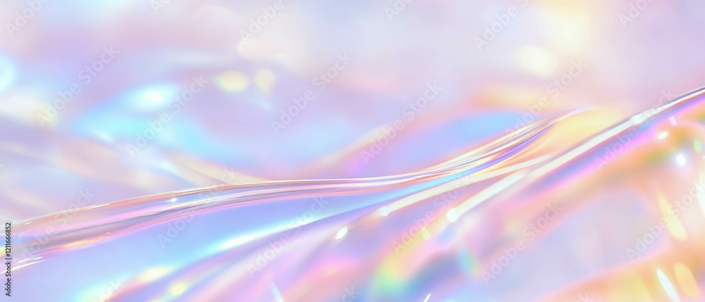 Poster Soft holographic ribbons create an ethereal flow with a central clear area for design