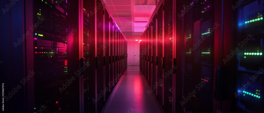 Aufkleber visual representation of a modern data center with stylized servers and vibrant lights