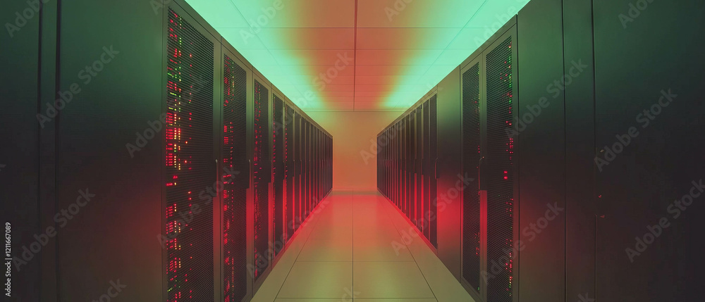 Aufkleber Stylized data servers with vibrant lighting in an abstract technology environment