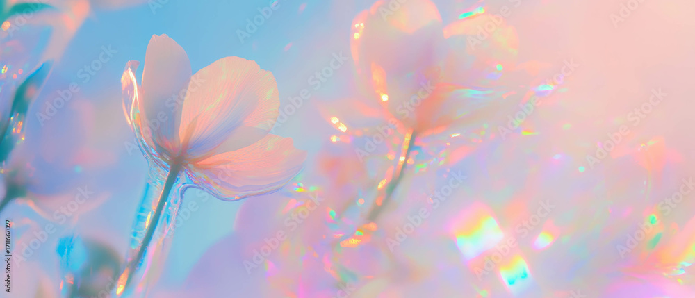 Aufkleber vibrant holographic shimmer and delicate floral patterns on an abstract background
