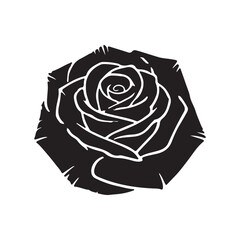 Rose Black Color Silhouette and Rose Flower Vector 