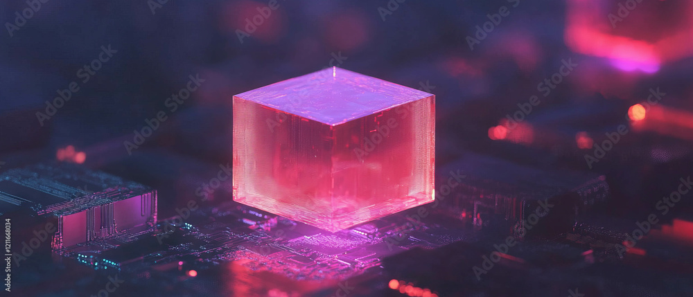 Leinwandbilder Visualized data transfer in blockchain technology with vibrant abstract design