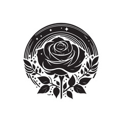 Rose Black Color Silhouette and Rose Flower Vector 