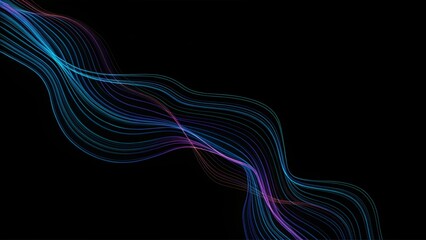 Naklejka premium Abstract light lines wavy flowing dynamic in blue green colors isolated on black background for concept of technology, digital, communication, 5G, science, music, energy, network, futuristic, neon