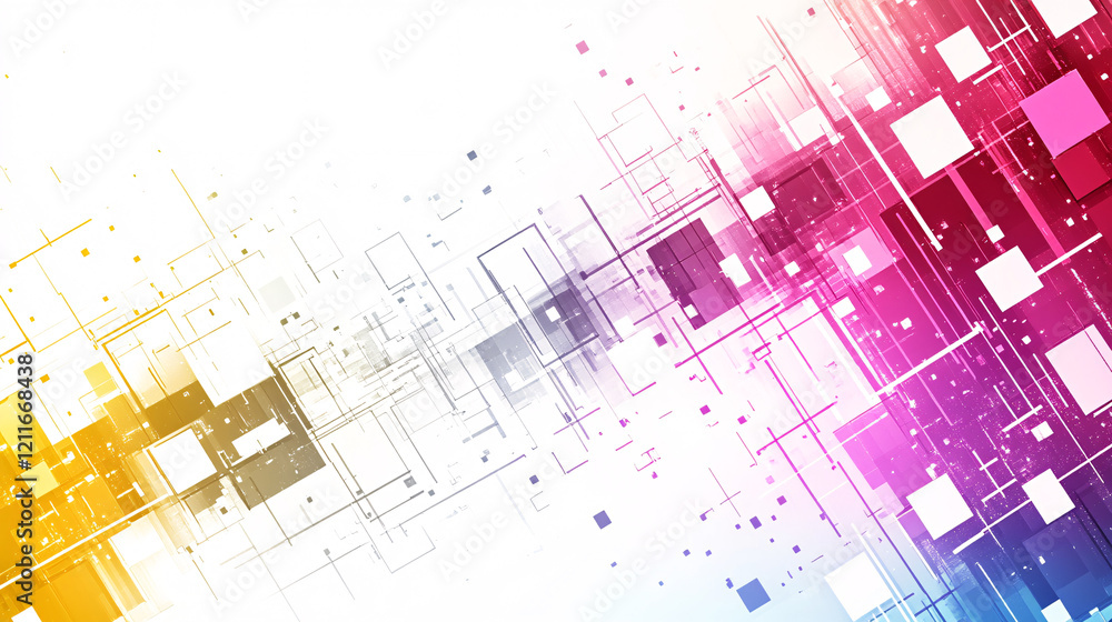 Poster abstract background design featuring various squares in different sizes and colors creating a geomet