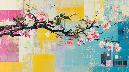 Painting of a branch with delicate flowers showcasing natural beauty and artistic expression