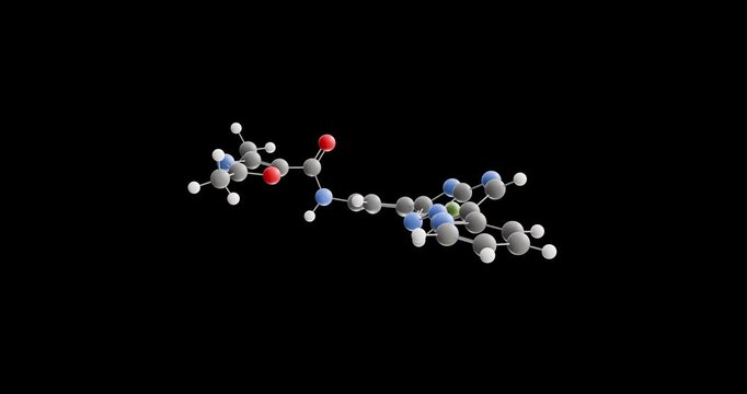 GNF6702 molecule, rotating 3D model of antiprotozoal, looped video on a black background
