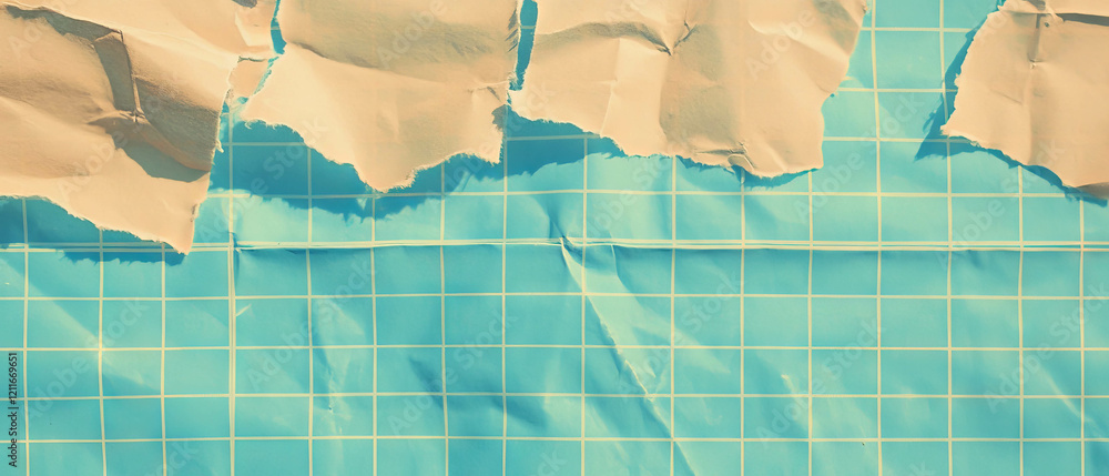 Aufkleber torn edges on grid paper with distressed banner highlighting creative design elements
