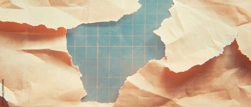 Poster distressed banner on grid paper with torn edges showcases creative design elements
