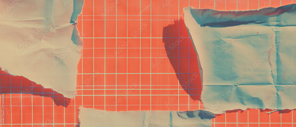 Poster Creative background design featuring grid paper and distressed, torn edges for artistic projects