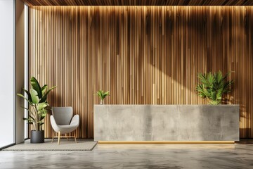 Detailed Image of Company Logo Mockup in the Modern Wooden Office Reception Room