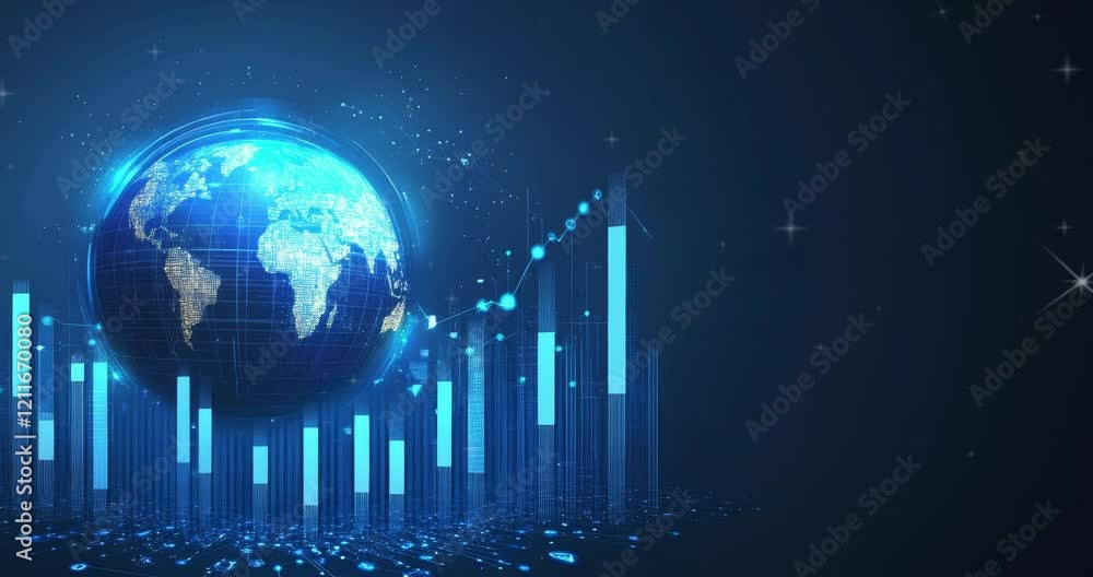 Poster global business graph chart background. digital world globe with a stock market symbolizing global b