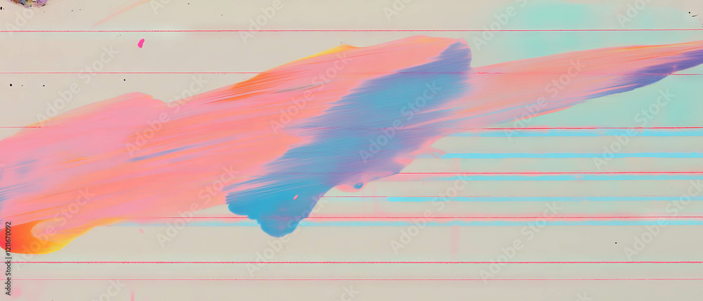 Poster Lined paper background with colorful ink smudges and space for artistic expression