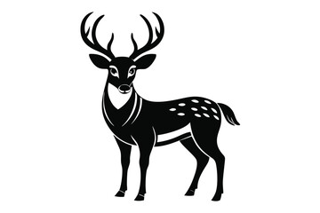 Obraz premium Silhouette Of A Deer With Antlers Against White Background