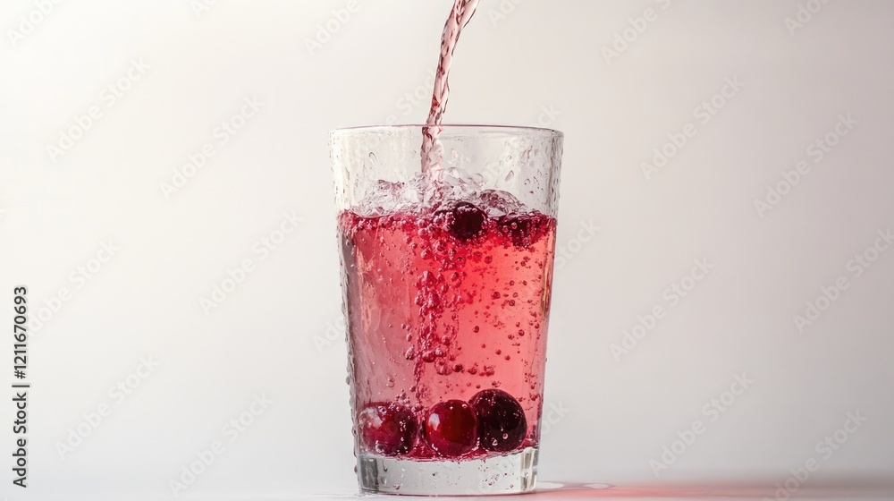 Poster a refreshing cranberry syrup is poured into water, creating an ombre effect in the glass as the colo