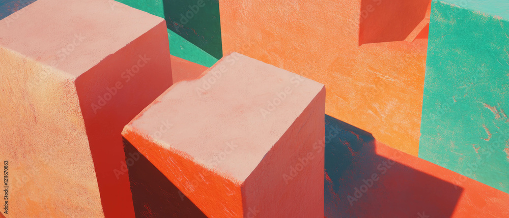 Poster Vivid 3D shapes with rich textures and colors create a striking visual effect