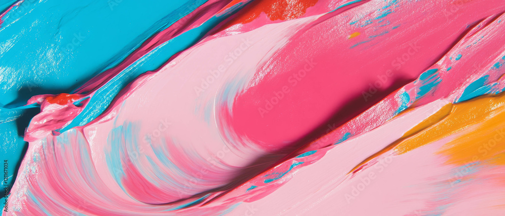Poster vibrant abstract brushstrokes showcasing a dynamic interplay of colors and textures