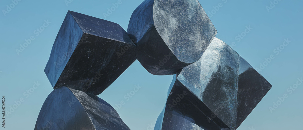 Poster abstract sculptures showcase geometric shapes and unique textures in contrasting materials
