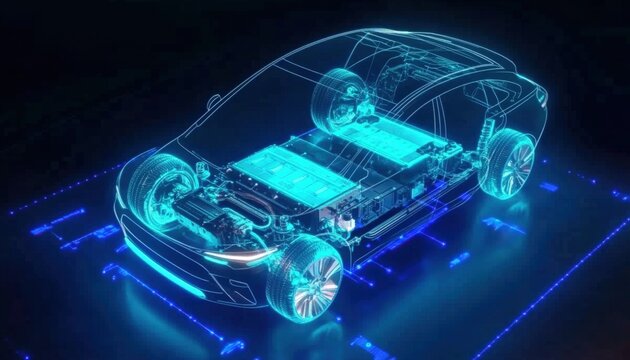 3D rendered internal structure of new energy vehicles