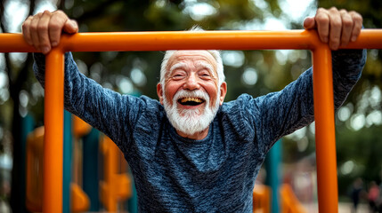 Obraz premium Joyful Elderly Man Exercising Outdoors: A Healthy and Active Lifestyle