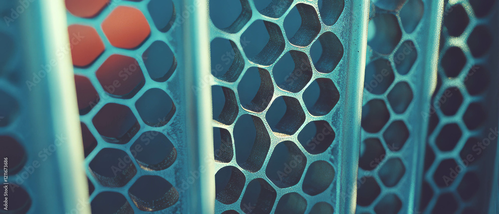Poster Exploring the intricate texture of aluminum honeycomb with a hexagonal pattern