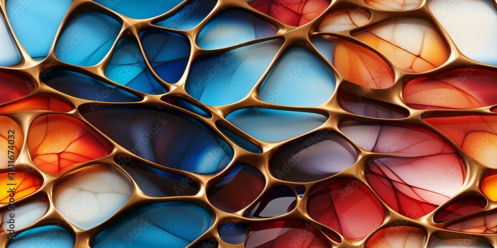 Poster smooth surfaces with a golden fractal pattern embedded in ceramic. rainbow tint adds a vibrant touch