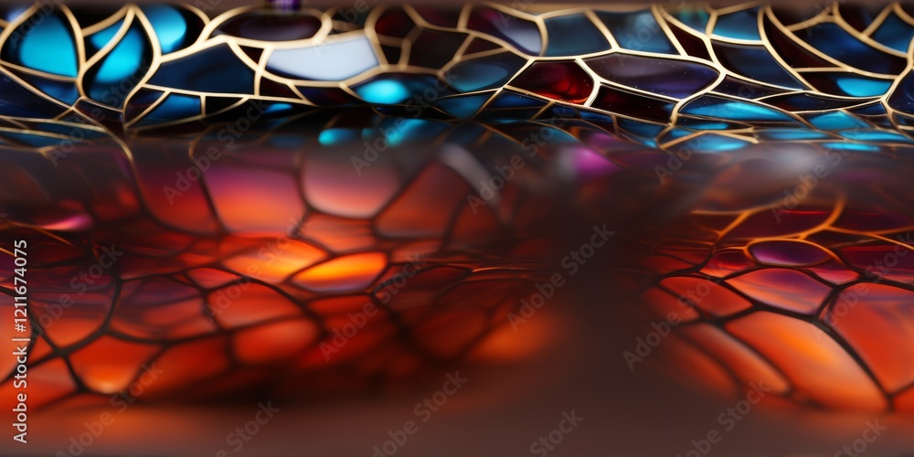 Poster smooth surfaces with a golden fractal pattern embedded in ceramic. rainbow tint adds a vibrant touch