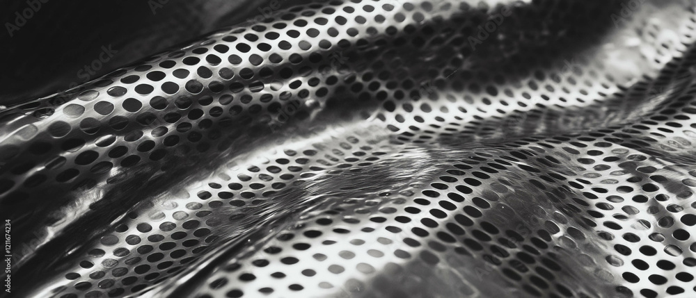 Poster exploring the intricate texture of aluminum mesh with woven patterns and metallic sheen